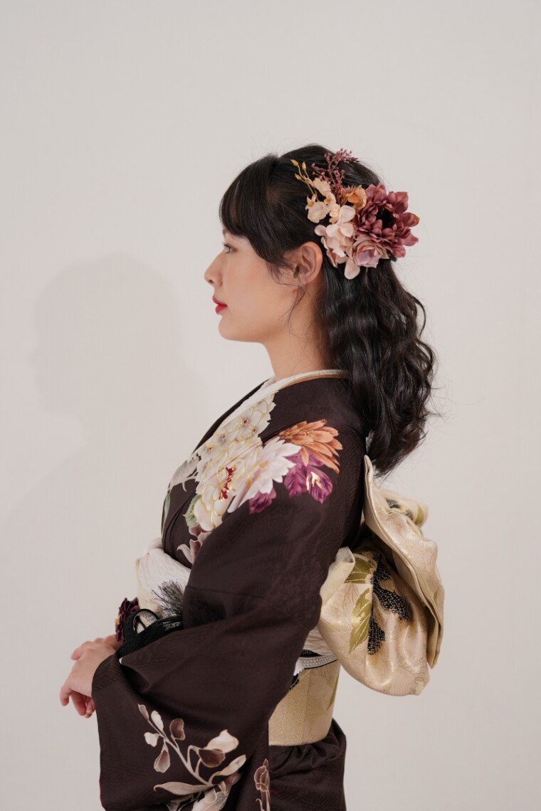 編み込みハーフアップ×流し前髪 ふりそでもりの